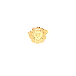 Anillo Medalla Flor - plata con baño de oro